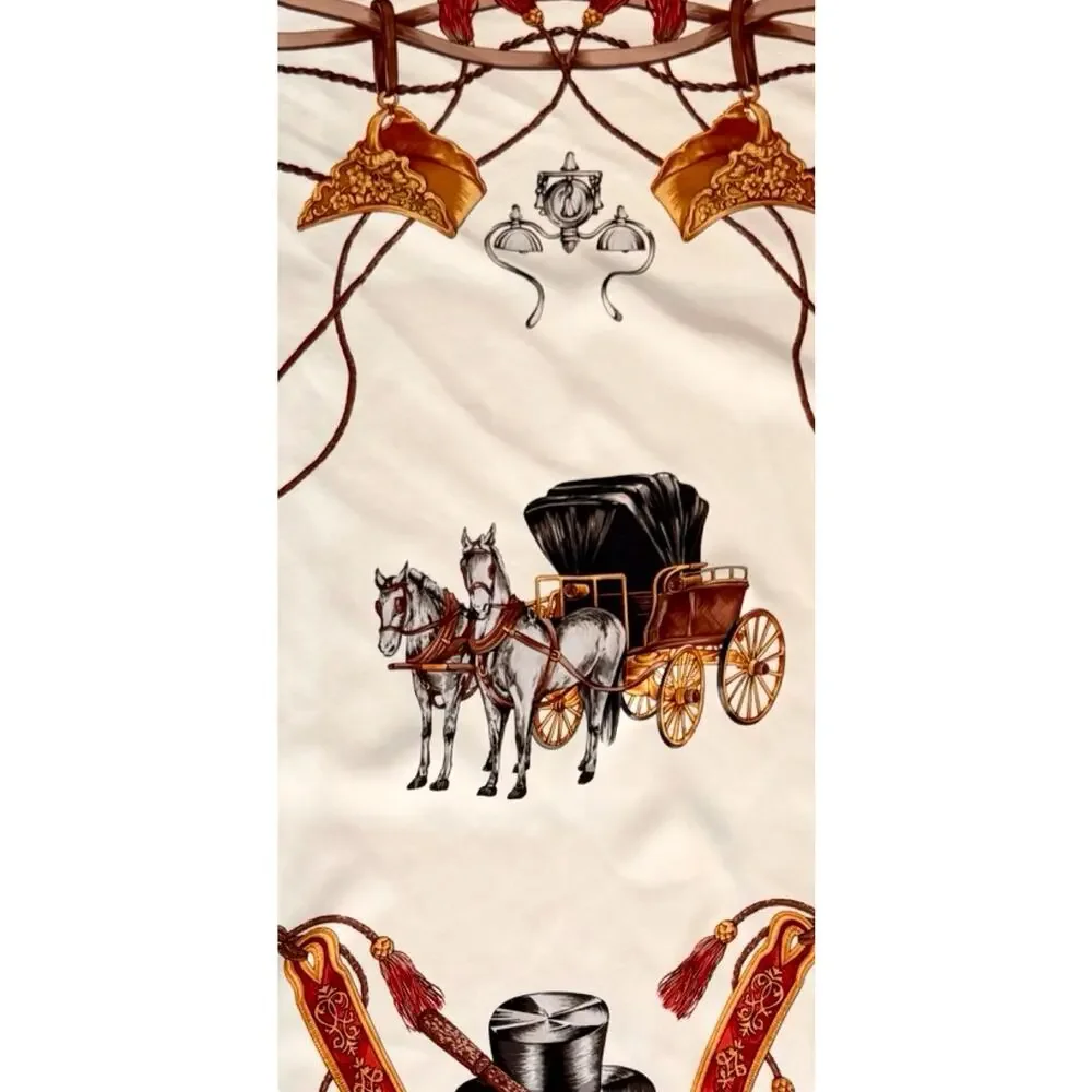 Vintage Yokohama Silk Scarf Equestrian Horse Carriage Motif 1980s Japan 35x35